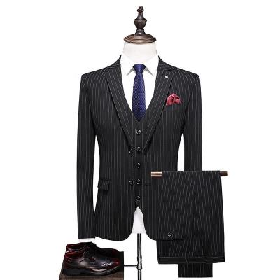 China Anti-Wrinkle XUYA Tops Grade Mens Stripe Suit Futures Button Western Fashion Two Long 3 Piece Men Suit Men's Groom Suit Coat for sale