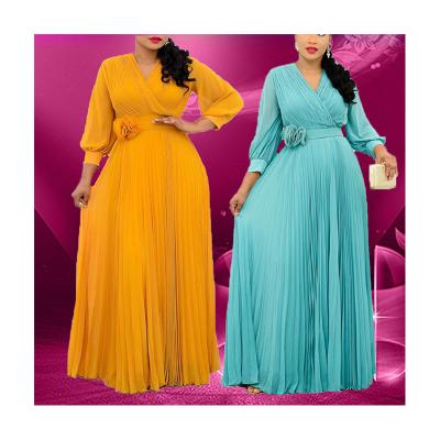 China XUYA High Waist Long Sleeve Dress Viable Hot Selling Loose Woman Plus Size Casual Pleated Dress for sale