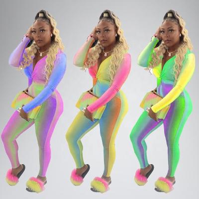 China 2022 QUICK DRY V-Neck Women's Print Rainbow Overalls Workout Spring Clothing One Piece Overalls For Women for sale