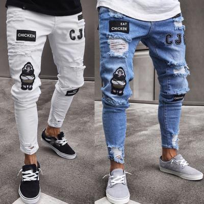 China Mens Motorcycle Biker Tight White Jeans Pants Slim Mens Breathable Jeans for sale