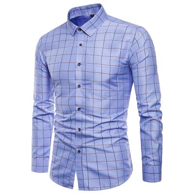 China 2021 New Men's Business Fit Plaid Long Sleeve Breathable Slim Shirt Fashion Big Casual Cardigan for sale