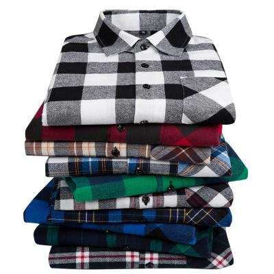 China Anti-pilling Plaid Shirt Men's Red Plaid Shirt 100% Cotton Long Sleeve Plaid Flannel Shirt for sale