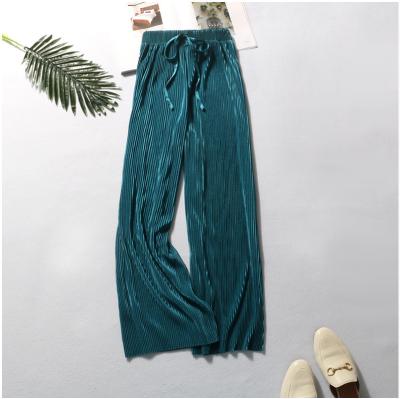 China 2021 Summer Women's Casual Wide Leg Pants High Elastic Waist Breathable Loose Pants New Pleated Pants for sale