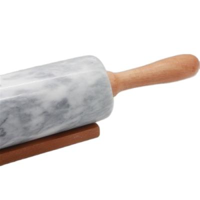 China Sustainable Gery White Marble Noodle Pin With Wooden Handle for sale