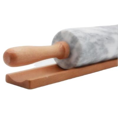 China Sustainable Luxury Natural Gray Marble Stone Rolling Pin With Wooden Handles And Base for sale