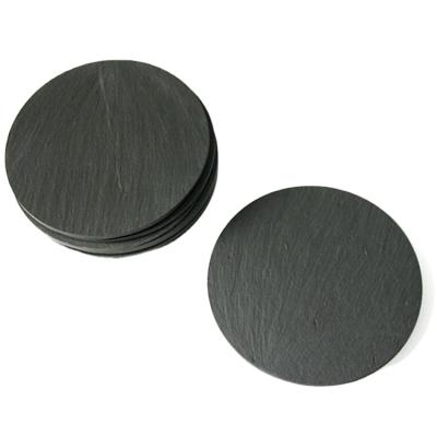 China Sustainable Diameter 10 Cm Round Shape Natural Black Slate Coaster Cup Mat for sale