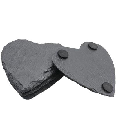 China Sustainable Natural Heart Shape Black Slate Cup Mat Coaster for sale