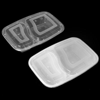 China 2 Compartment Bento Food Storage Lunch Boxes Disposable Plastic Microwavable Catering Wholesale Microwavable for sale