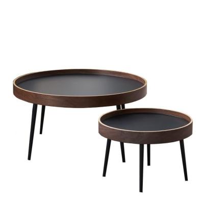 China New design factory direct sale modern iron living room solid wood coffee table with metal leg Nordic industrial style round tea table for sale