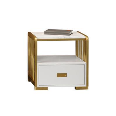 China Wholesale Fashion Creative Modern Nightstand Simple Mini Table Bedroom Furniture Night Stand Metal Marble With Drawer for sale