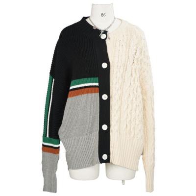 China Anti-pilling Women's Casual Long Sleeve Sweater Color Block Knitted Cardigan for sale