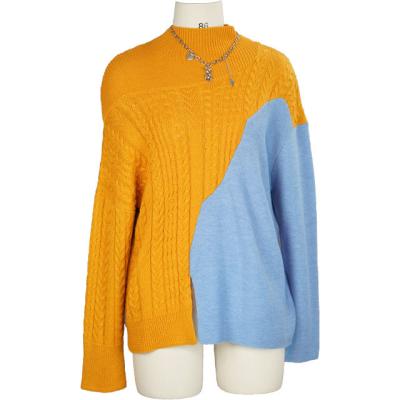 China Anti-pilling Women's Casual Long Sleeve Sweater Color Block / Mixed Color Knitted Pullover for sale