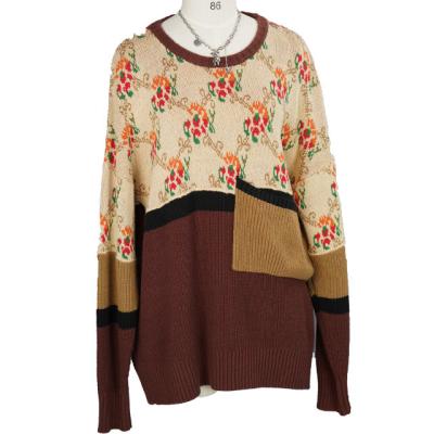 China Anti-pilling Women's Casual Long Sleeve Sweater Color Block / Mixed Color Knitted Pullover for sale