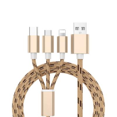 China MP3/MP4 Player Factory Price Colorful Nylon Braided USB Cable 3 in 1 Charger Cable for sale