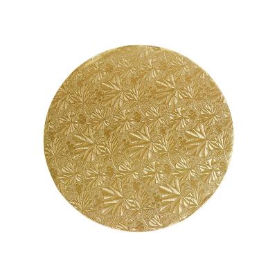 China Customized Wholesale Disposable Greaseproof Design Cake Board Corrugated Circular Gold Cake Drum Cake Dish for sale