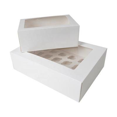 China Windows Cup Holes Disposable Cake Box Can Fit Multiple Cupcakes Bread Cake Boxes Pastry Cookie Boxes for sale