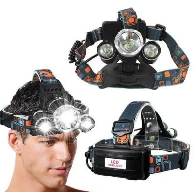 China Camping hot sale 2 x 18650 powered 3 LED T6 high power rechargeable headlamp with warning light for sale