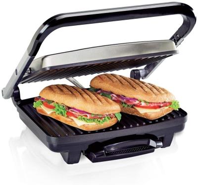 China Thermostat Adjustable Floating Hinge Non Stick Breakfast Panini Press Electric Grill Grilled Sandwich Maker for sale