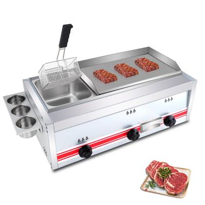 China Hotel Stainless Steel Commercial Gas Teppanyaki Fried Steak Hamburger Barbecue Stove Combined Double for sale