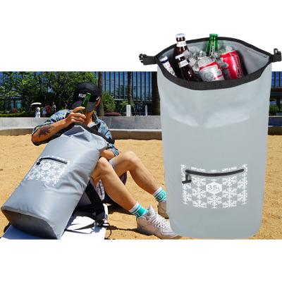 China Waterproof READY TO SHIP 35L GRAY PVC WELDED WATERPROOF SOFT COOLER BAG INSULATED COOLER BACKPACK for sale