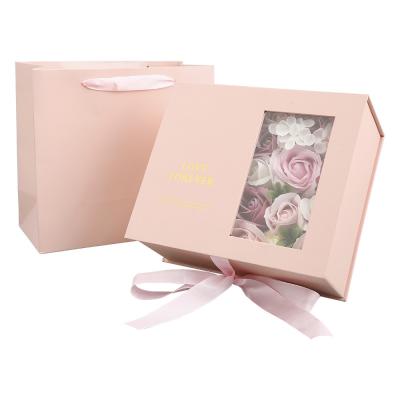 China Eco-Friendly Handmade Gift Box Closure Chocolate Packaging Box With Clear Window Kids Candy PVC Paper Gift Boxes With Ribbon for sale