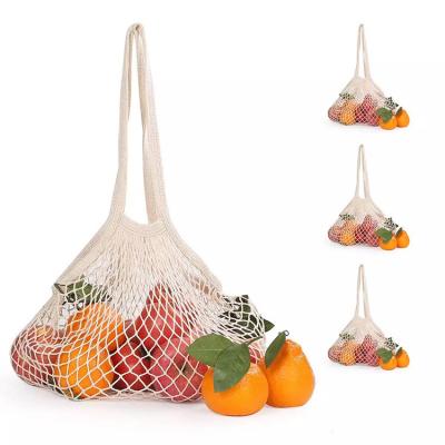 China Durable Hot Selling Reusable Tote Cotton String Mesh Net Shopping Bag With Long Handle for sale