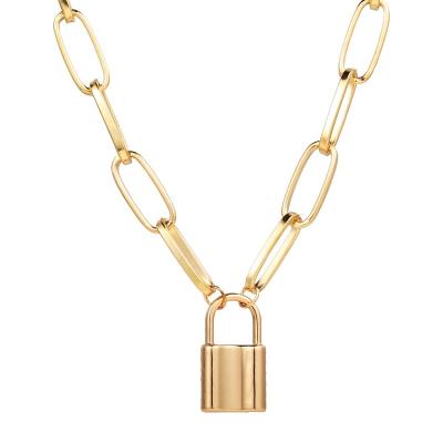 China Women Punk Vintage Overdone Style Punk Zinc Alloy Gold Plated Lock Necklace Pendant Jewelry for sale