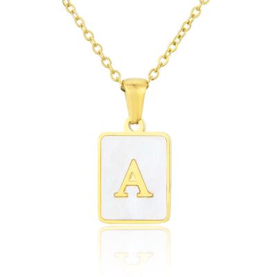 China TRENDY Letter Pendant Chain Trendy Simple Shell Pearl Gold Plated Stainless Steel Necklace Women for sale