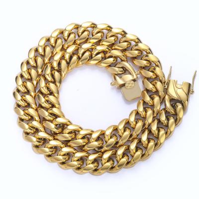 China Hiphop In Fashion Jewelry 6-14mm PVD Current Gold Plated 316L Stainless Steel Cuban Link Chain Necklace Jewelry For Men for sale