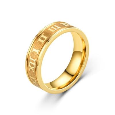 China Fashion Trendy Hip Hop Mens 316L Stainless Steel PVD Stainless Steel CLASSIC Gold Plated Roman Number Ring for sale