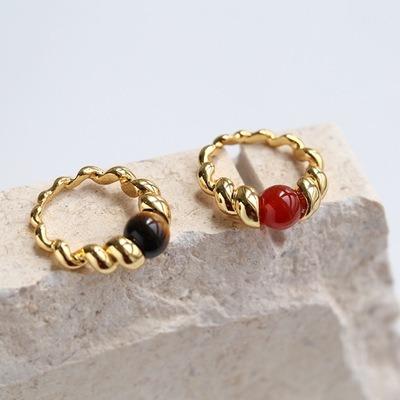 China CLASSIC Crescent Stone Ring Stainless Steel Pearl Natural Stone Ring 18K Gold Plated Titanium Steel Ring Jewelry Women for sale