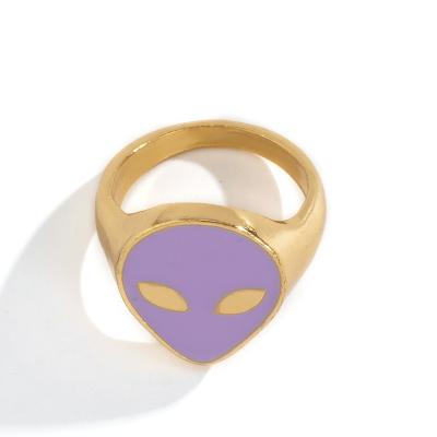 China Wholesale Oil Punk Factory Drop Vintage Fashion Heart New Aliens Cloud Funky Colorful Ring Cheap Smiling for sale