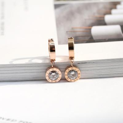 China Wholesale CLASSIC Roman Number Zircon Stud Earring Rose Gold Color Woman Gift Daily Wear Stainless Steel Fashion Jewelry for sale