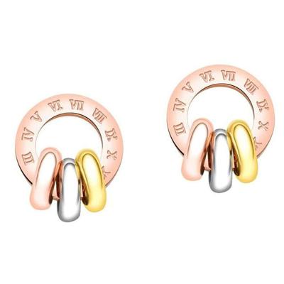 China Trendy Cute Rose Gold Color Roman Numerals Stainless Steel Stud Earrings For Women Girls Brand Jewelry Best Gift Female for sale