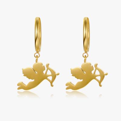 China TRENDY Fashion Jewelry Running Gold PVD Plated 316L Stainless Steel Romantic Angle Cupid Drop Earrings For Women for sale