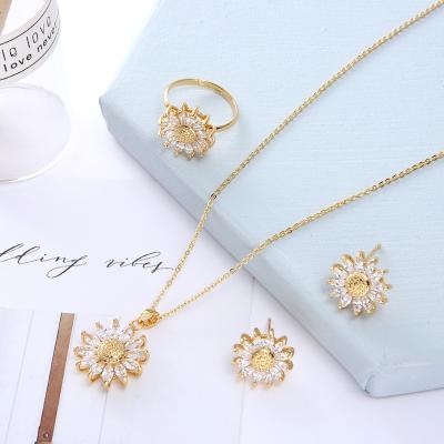 China Haoying TRENDY New Arrival Crystal PVD Gold Plated 316Lstainless Steel Daisy Flower Design Jewelry Set For Men for sale