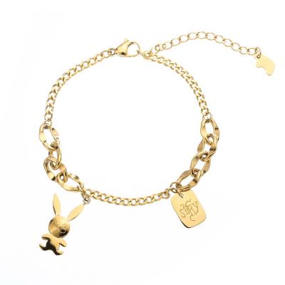 China Trendy fashion jewelry stock 316L stainless steel PVD gold plated rabbit charm bracelets for sale for sale