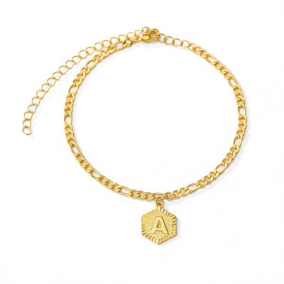 China CLASSIC Hexagon Letter Anklet Initial Alphabet Anklet Chain Stainless Steel Fashion Foot Anklet Chain Bracelet For Women for sale