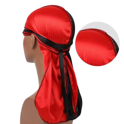 China New Fashion Men's Silky 100% Polyester Patchwork Durags Double Colors Soft Satin Du rag Turban Headband Hat Hair Accessories for sale