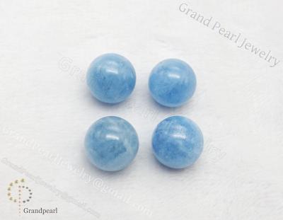 China None Gemstone 10mm_Loose Round Half-drilled blue green gemstone for jewelry making - semi-precious stone for sale