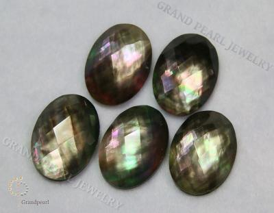 China None WIPE Doublet Cabochon - faceted crystal with black MOP_18x25mm - semi-precious stone for sale