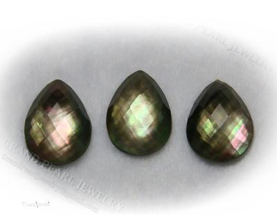 China None WIPE Doublet Cabochon - faceted crystal with black MOP_ pear shape 12x16mm - semi-precious stone for sale