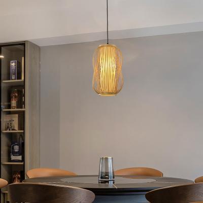 China HUAYI Style E27 Pendant Light Bulb 5w Modern Simple Modern Bamboo Indoor Rattan Decoration Living Room Pendant Light for sale