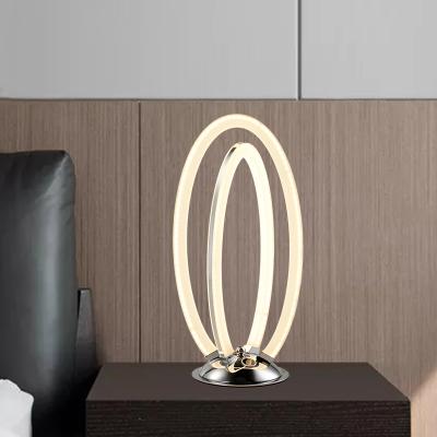 China HUAYI New Design Modern Oval Metal Shape Living Room LED Aluminum Acrylic Table Lamp Decoration for sale