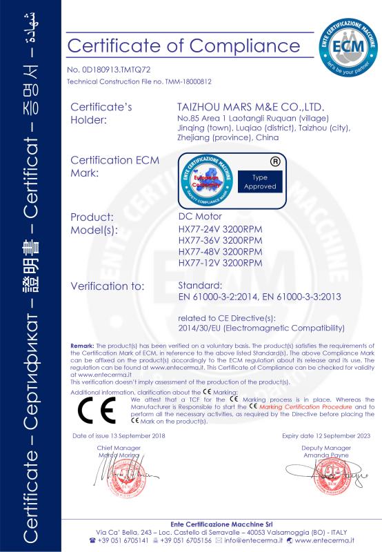 CE - Taizhou Mars Electromechanical Co., Ltd.