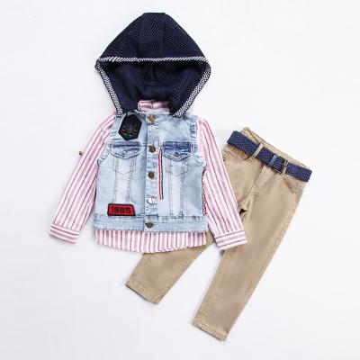 China Anti-Shrink In Stock 2022 Casual Chino Baby Clothing Hooded Vest Baby Clothing Sets Boy Shirt&denim Vest& Pants 3pcsbaby Boys Clothing Sets for sale