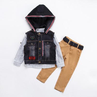 China New trend spring casual /fall kids clothes denim jacket boys clothing sets shirt +jeans vest +boy pants with belt 3pcs boys suits for sale