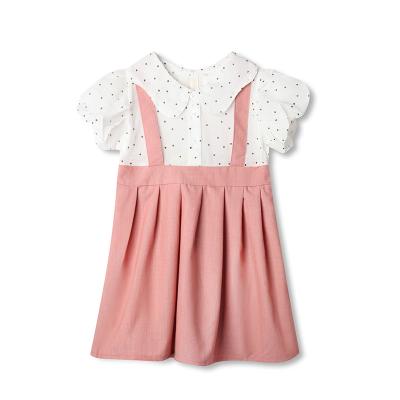 China Anti-wrinkle short sleeve kids dress summer fake 2 pcs dress for kids girl turn-down girls summer dress for sale