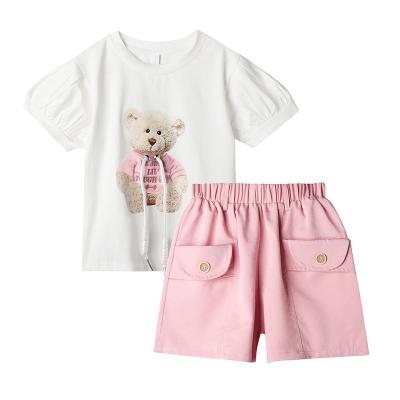 China Breathable casual white T-shirt children wear cotton children summer clothing sets elastic waist girls clothing sets 2022 for sale