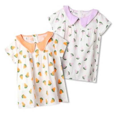 China Anti-wrinkle turn-down collar baby dress high quality 100% cotton print girls clothing 2022 summer short sleeve toddler girls dresses for sale